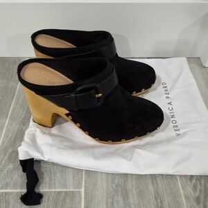 Veronica Beard Black Suede Buckle Clogs NWOT